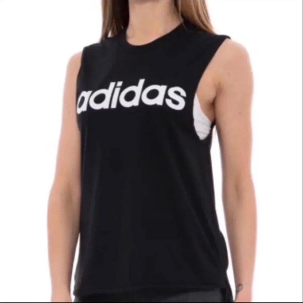 NWT Adidas Logo W LIN SOL TANK Black White - Picture 1 of 4